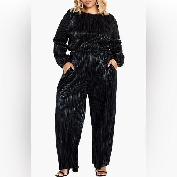 LIKE NEW City Chic Plus Size Black Lexie Plisse Wide Leg Pant Set 20w - Picture 2 of 4